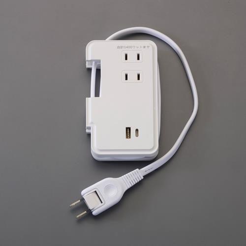 0.9m 3口タップ(巻取式/USB-C付)
