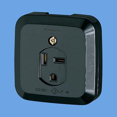 小型接地2P30A角型コンセント(250V)ブラック <WK3730B>