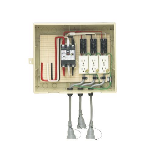屋外電力用仮設ボックス(漏電しゃ断器・分岐ブレーカ・コンセント内蔵) <14-33CB5L>