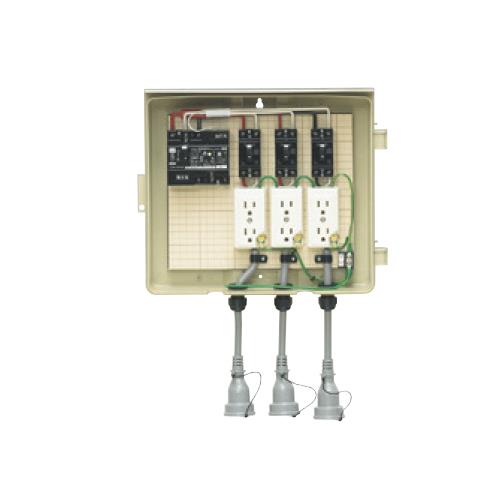 屋外電力用仮設ボックス(漏電しゃ断器・分岐ブレーカ・コンセント内蔵) <3-33CB>