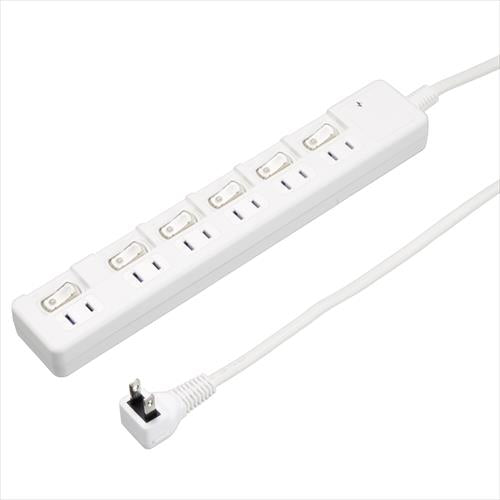 雷ガード付6個口節電タップ0.3mホワイト