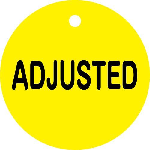 バルブ開閉札 ADJUSTED(黄) 特15-138 50mmΦ 両面表示 PET
