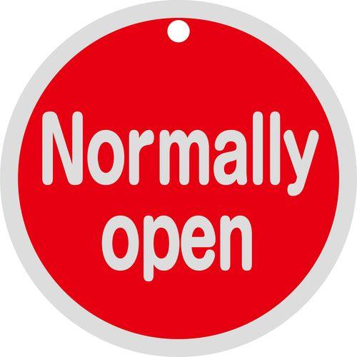 バルブ開閉札 Normally open(赤) 特15-151A 80mmΦ 両面表示 アルミ製