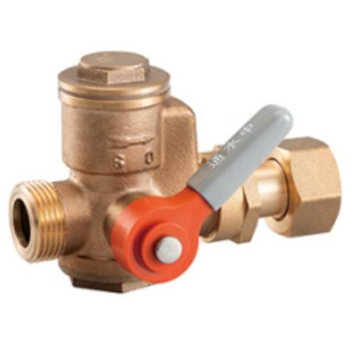 鉛レス青銅 ボール逆止弁付ボール止水栓<右ハンドル>黄色