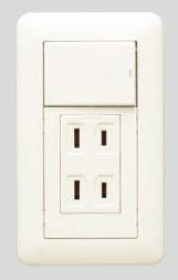 1連3個用(片切スイッチ&ダブルコンセント)(PW色) スイッチ・コンセント組み合わせ