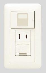 1連3個用(マーク付片切スイッチ&コンセント&アースターミナル)(PW色) スイッチ・コンセント組み合わせ