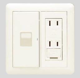 2連4個用(マーク付片切スイッチ&アースターミナル付ダブルコンセント)(PW色) スイッチ・コンセント組み合わせ